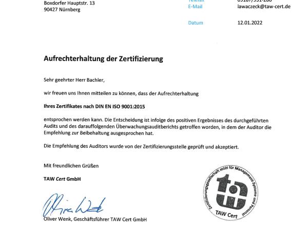 Zertifikat DIN EN ISO 9001:2015